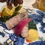 新若布と蝦蛄 土佐酢ジュレ掛け(ことひら温泉 御宿 敷島館)