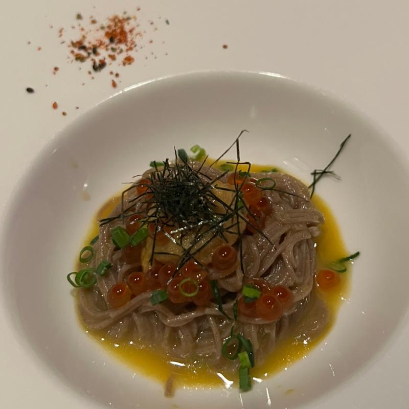 生カラスミ和え雲丹いくら蕎麦(酒肴菜友 じょっぱり)