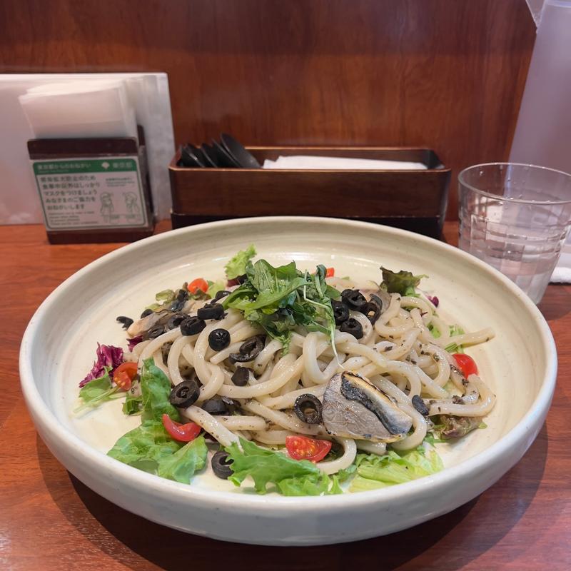 〆サバとブラックオリーブのうどん(あんぷく )