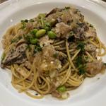 【季節限定】エリンギとポークの黒ゴマソイソースパスタ