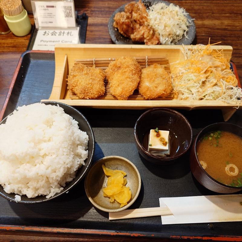 元祖　やわらか地鶏カツ定食+唐揚げ(元祖とりカツ なごみどり)