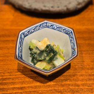 九条ネギとイカのぬた和え(天ぷらnuu nuu)