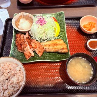 しまほっけともろみチキンの炭火焼き