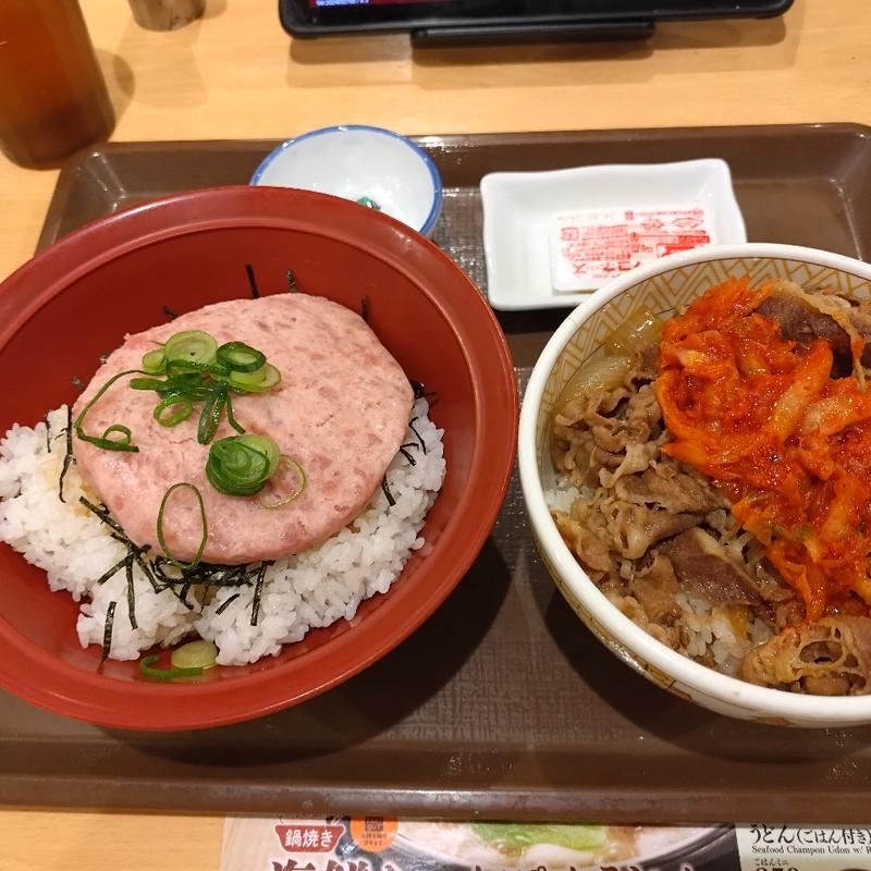 まぐろ丼＆キムチ牛丼(ミニ)(すき家 ベル河口湖店)