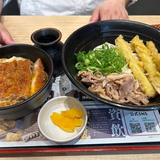 カシワごぼう天3本ぶっかけうどん&ミニカツ丼