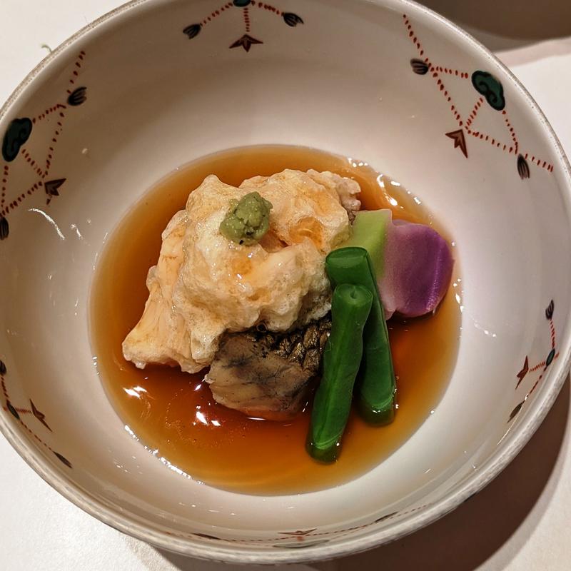 鱸湯葉蒸し鼈甲餡掛け(個室会席 北大路 銀座本店)