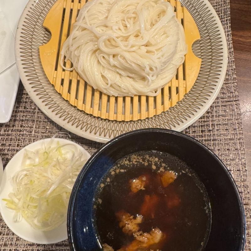 豚なんこつの葱つけ麺と野菜かき揚げ＋ちいさなしらすおろしごはん(ジョナサン 葛西駅前店)