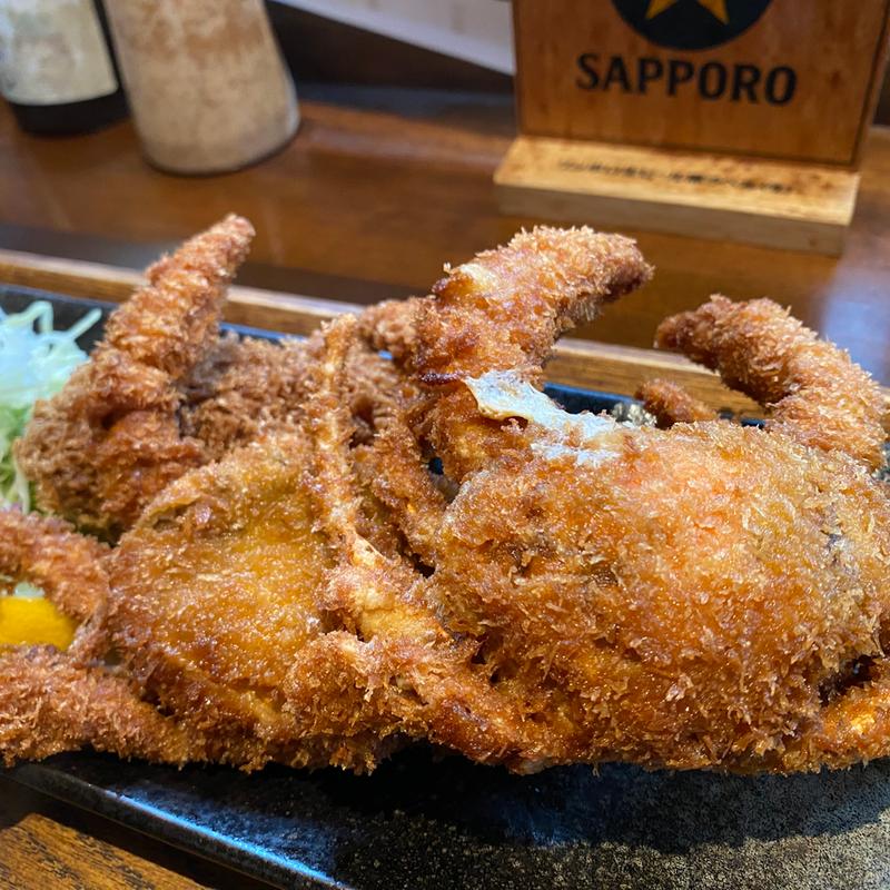 『丸ごとカニフライとカニクリームコロッケ定食』並(フライ2 コロッケ1)(天神食堂 ハルキッチン)