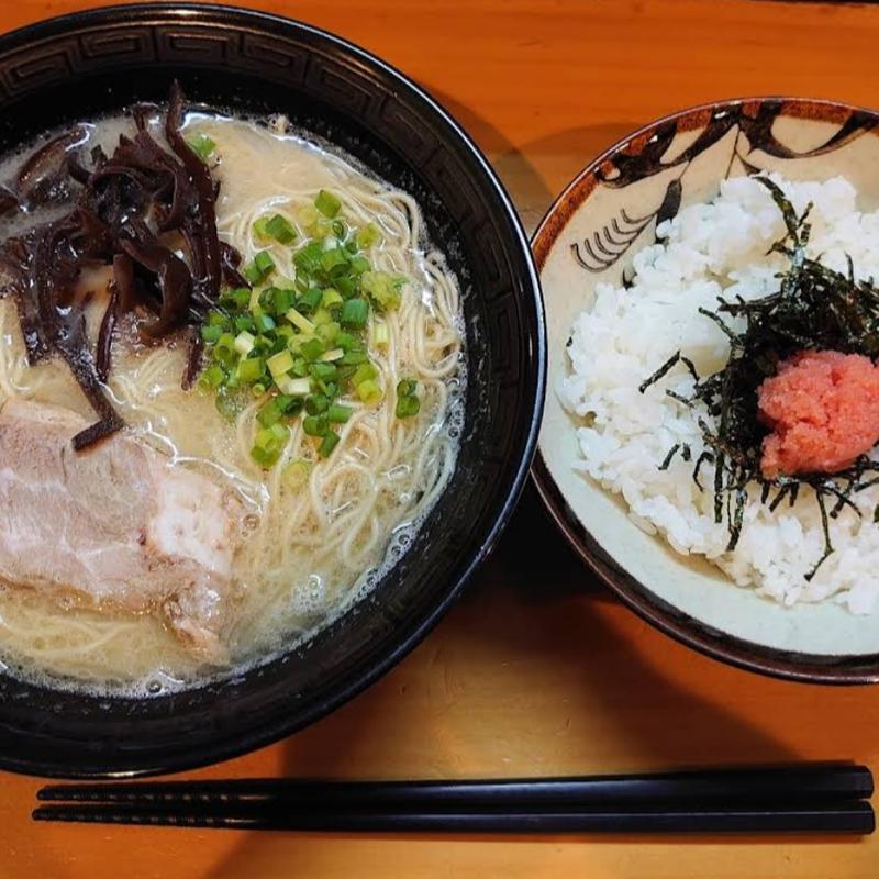 長浜ラーメン＆明太子ご飯(長浜ラーメン 万力屋)