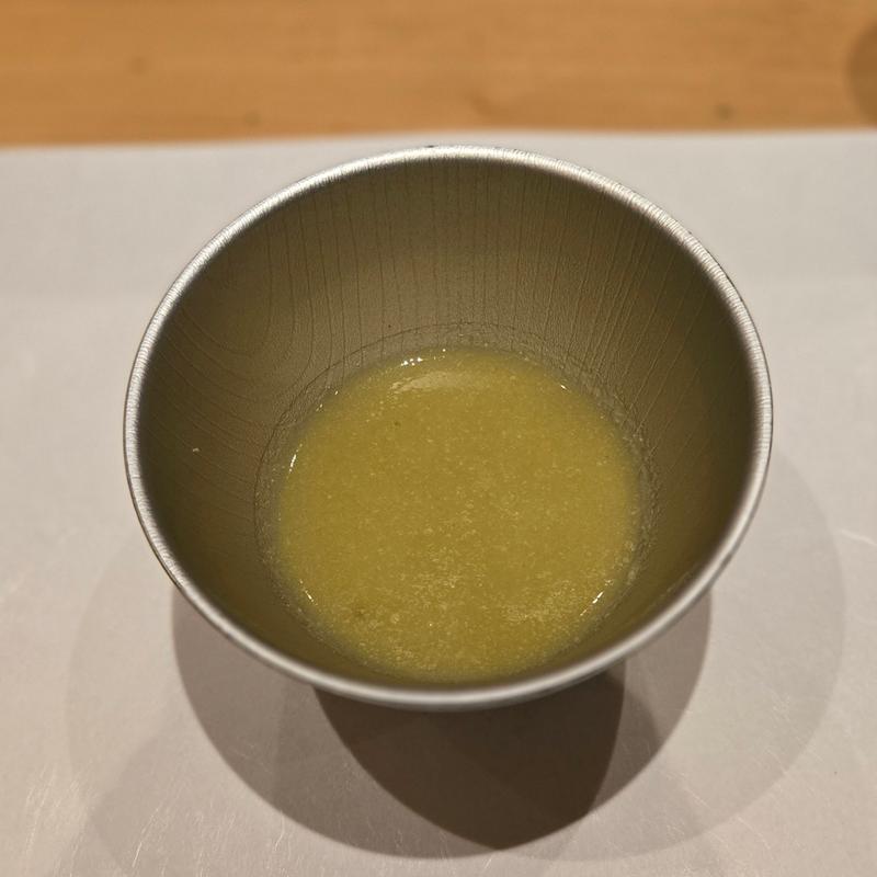 新玉ねぎとアスパラガスのすり流し(焼鳥 心伯 西天満)