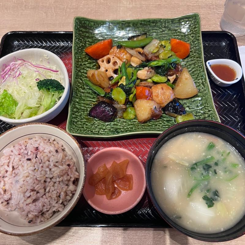 季節の野菜と豚と鶏つくねの黒酢あん(大戸屋ごはん処 東京オペラシティ店)