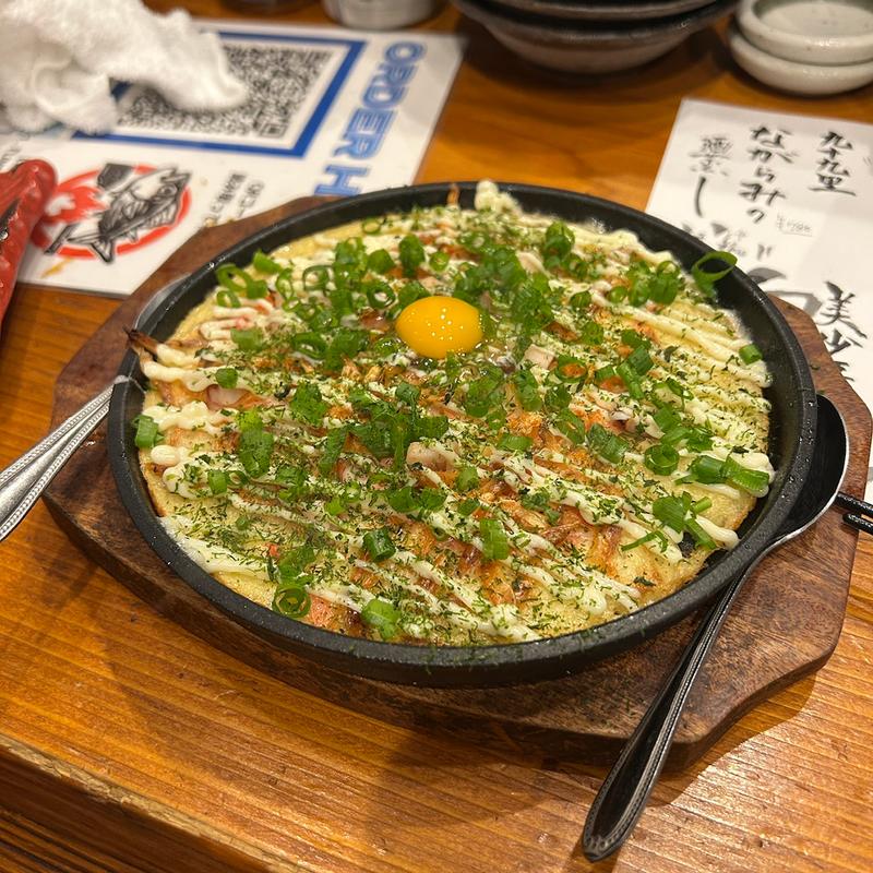 桜えびとたこと山 芋とろろ鉄板焼き(マグロと炉端成ル)