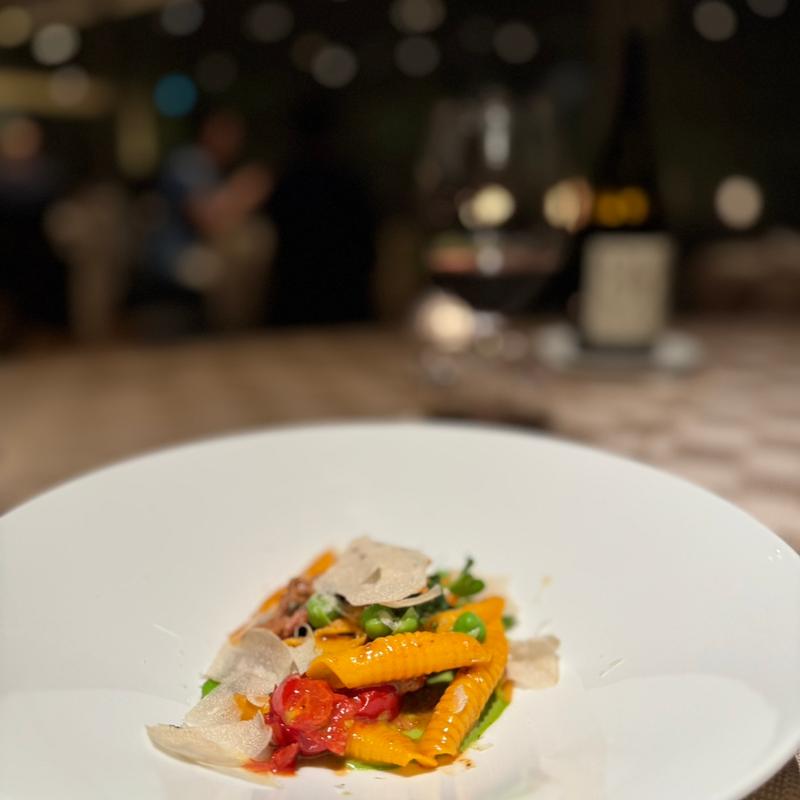 清川恵水ポークのサルシッチャと自家製ガルガネッリ グリンピースとサマートリュフ(THE HIRAMATSU HOTELS&RESORTS 仙石原)