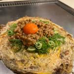 肉玉そば＋月見ネギ＋納豆(広島風お好み焼き まるちゃん)