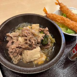 日替わり　牛肉と豆腐のすき焼き風とエビフライ