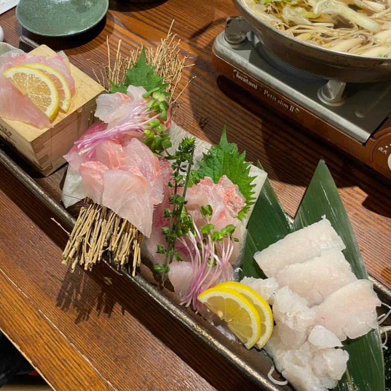 翁ヒメジのお造りと鱧の湯引き(夜ノ森 川崎)