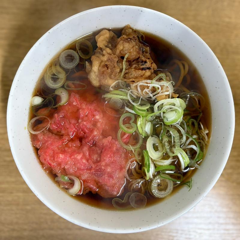 そば、ミニゲソ、紅ショウガ天(一由そば )