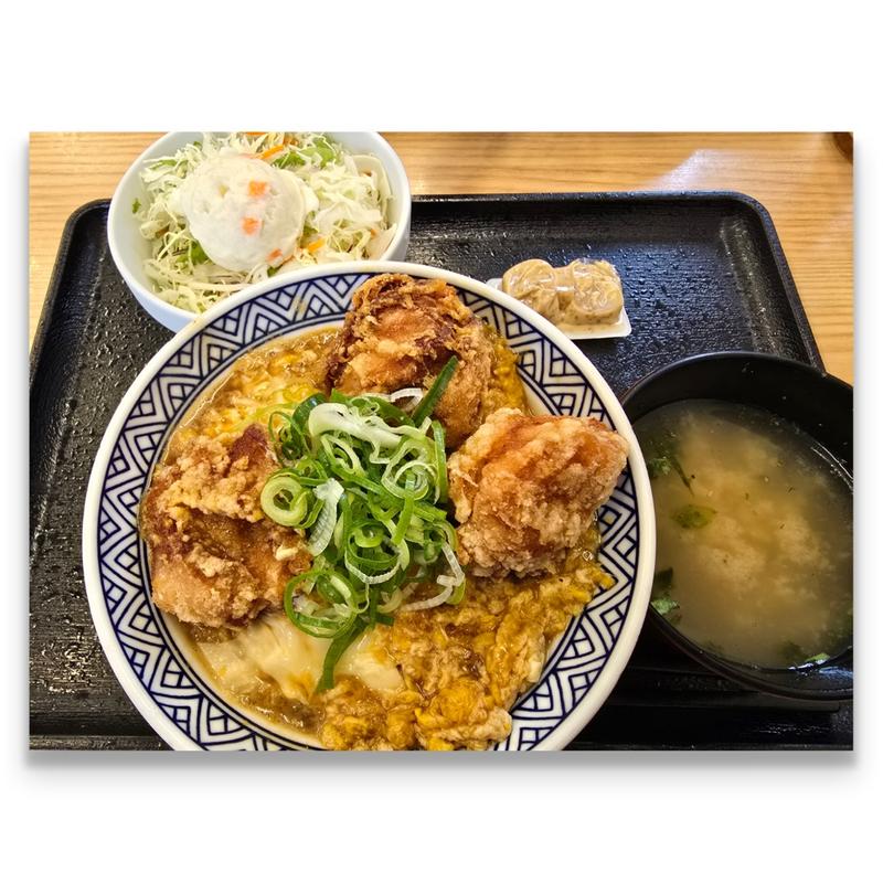 から揚げ親子丼 並＋ポテトサラダセット(吉野家 市川鬼高店)