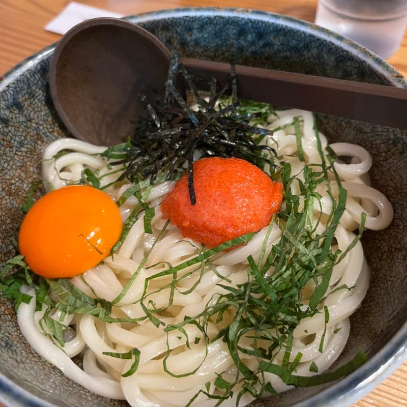 明太子釜玉うどん(つんつるてん)
