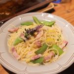 季節豆とパンチェッタのオイルパスタ