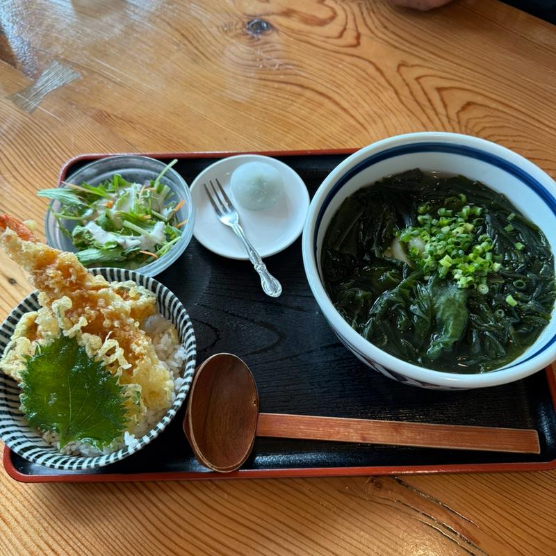 わかめうどん　ミニ天丼セット(讃岐うどん かいと)