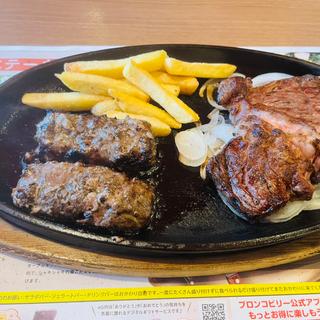 炭焼きがんこハンバーグ&炭焼きプライムグレート肩ロースステーキ ブロンコセット
