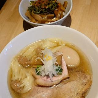 特製手揉みそば 塩 辣油とネギ塩メンマご飯