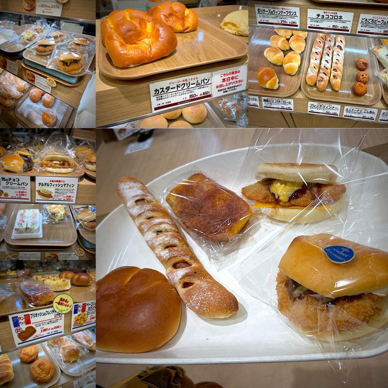 カスタードクリームパン、フレンチウインナー、ブリオリッシュのフレンチトーストシナモン、タルタルフイッシュマフィン、タルタルチキンカツ(サンメリー 狛江店)