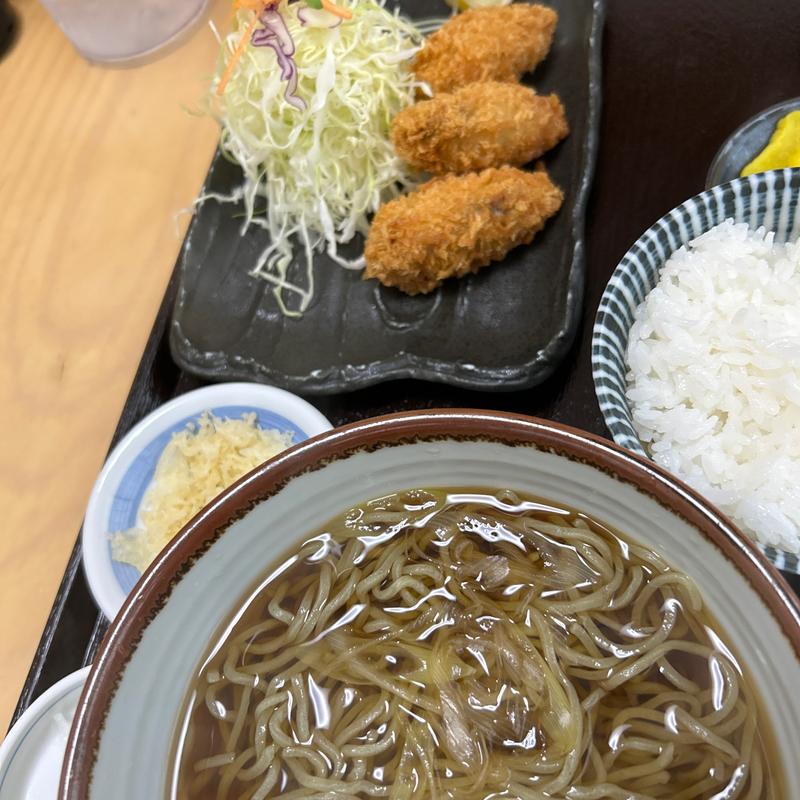 カキフライと蕎麦のセット(そば処井むら栗山店)