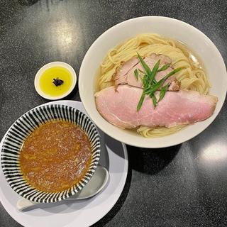 カマス煮干しの冷やし 生醤油香る地鶏つけ麺仕立て 麺大盛×2