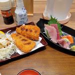 アジフライとお刺身の定食
