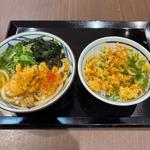 かけうどんと無料天かすとネギの天丼