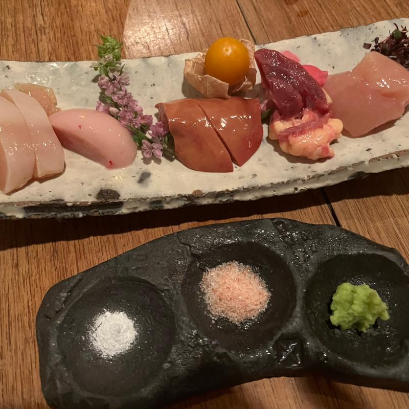 地鶏刺身の盛り合わせ（５種）(鶏一途)