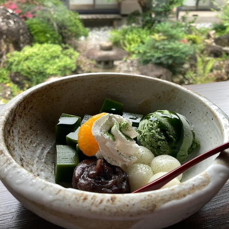 抹茶寒天アイスのせ(お茶のかねまつ 角打ち茶屋)