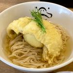鱧、玉子天のせ！冷やし梅しそソバ(梅茶漬け用ライス付)