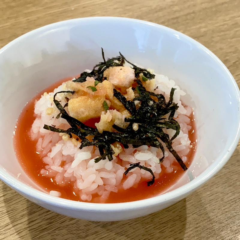 鱧、玉子天のせ！冷やし梅しそソバ(梅茶漬け用ライス付)(みんなのらぁ麺 阿飛流)