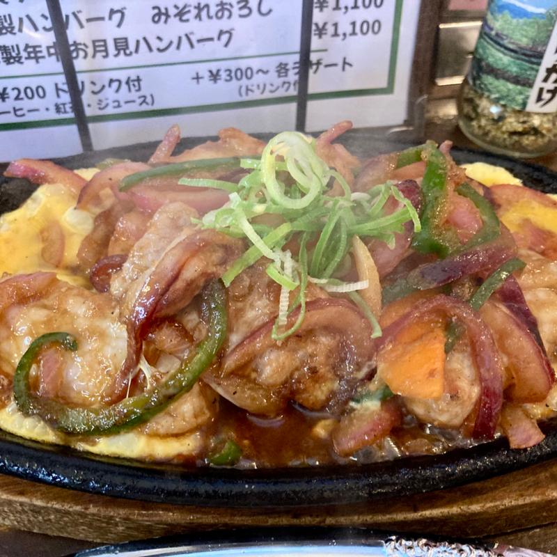 豚肉の鉄板生姜焼き&とき玉子をひいて(さんりんしゃ)