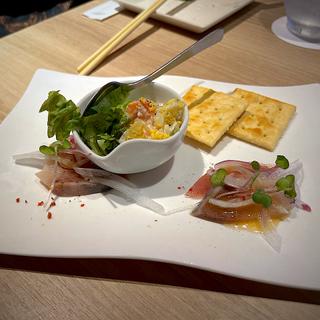 カルパッチョ2種とサーモンのミモザ仕立て(全席個室ウメ子の家 仙台駅前店)