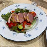 鴨のスライスを乗せた野菜サラダ