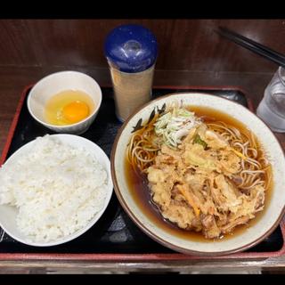 かきあげそば　半ライス　生卵(そばよし 京橋店)