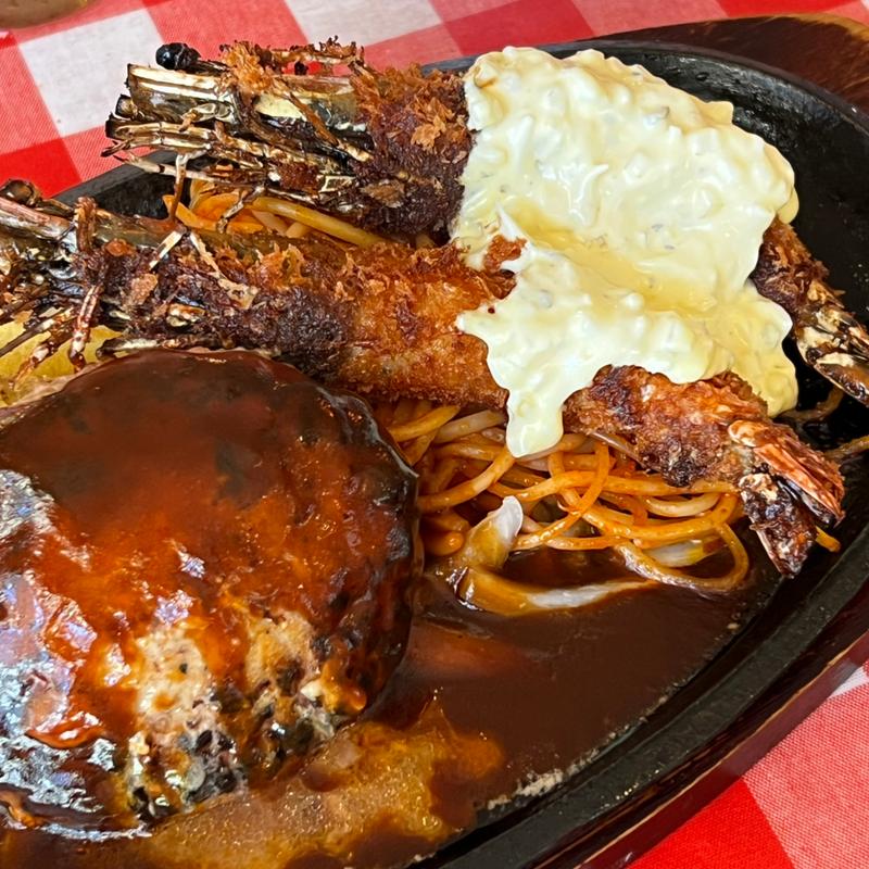 鉄板ハンバーグ&海老フライ(フジオ軒 針中野)