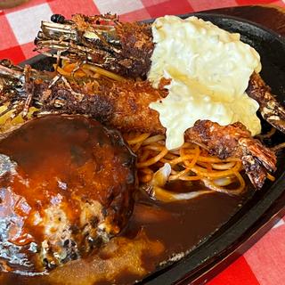 鉄板ハンバーグ&海老フライ(フジオ軒 針中野)