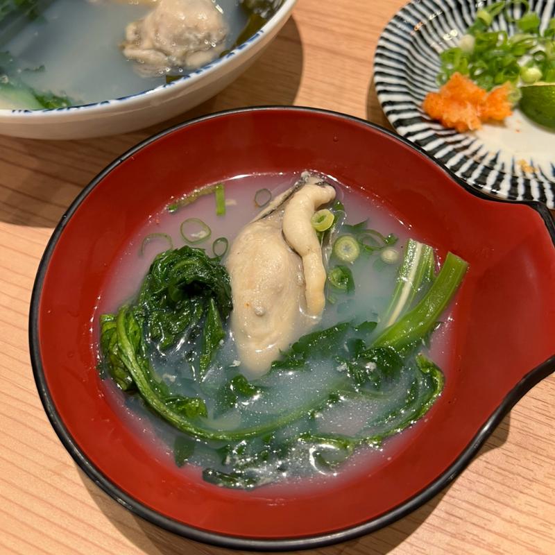 牡蠣と春菊の出汁しゃぶ(魚の店 オカモ倶楽部)