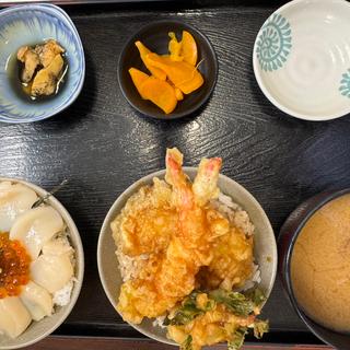 2色ミニ丼(ミニホタテいくら丼、ミニ天丼)(お食事処たこ八)