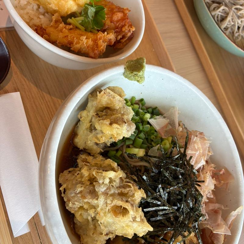 舞茸天ぶっかけそば＆ミニ鶏玉天丼(十割蕎麦 ハレニチ)
