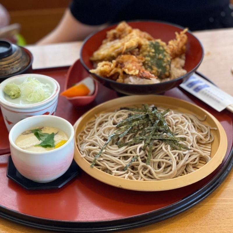ミックス天丼セット 天然平目・大海老・野菜3種(やまこ庵 小浜店)