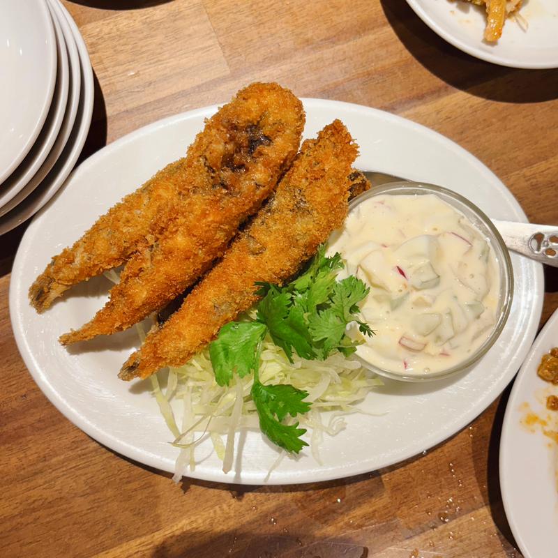 メヒカリフライ中茸(ナカジロ)タルタルソース添え(中華そばと酒 彩華)