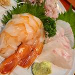赤海老刺身　鯵たたき　真鯛刺身