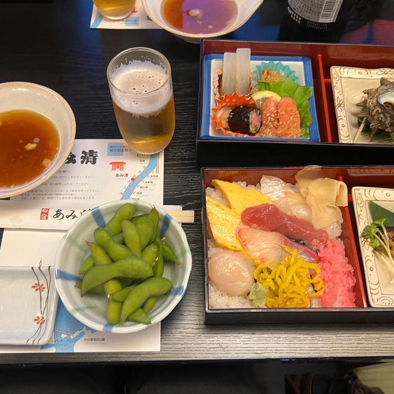 前菜　ちらし　焼物　サザエ壺焼き(船宿 あみ清 （あみせい）)