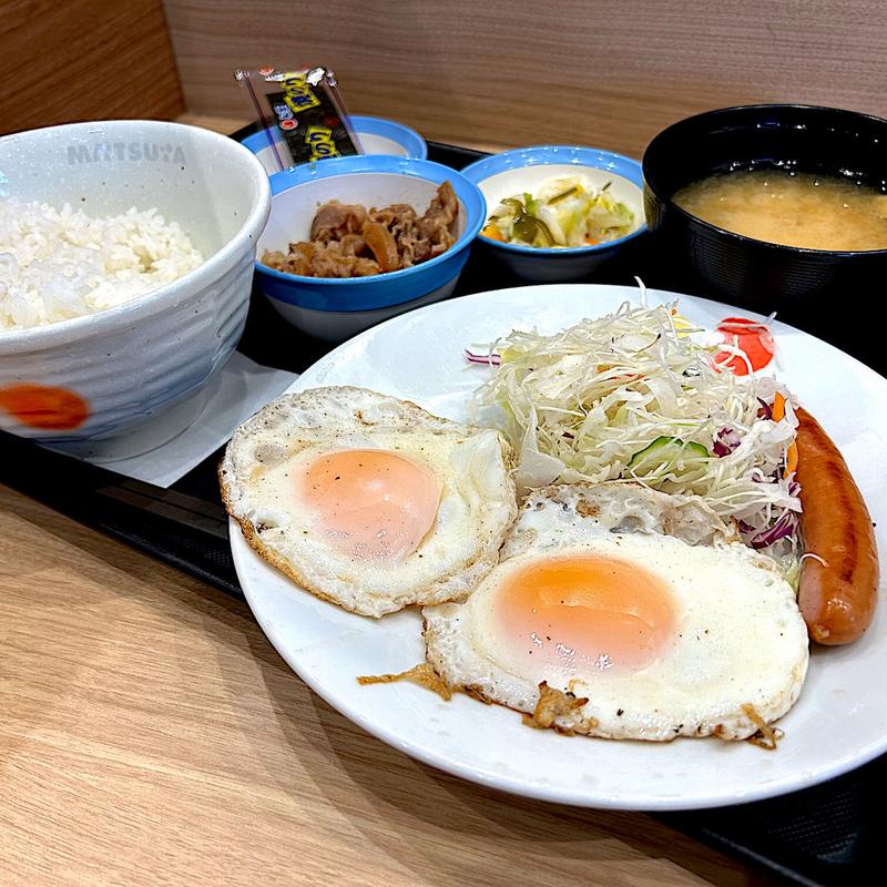 ソーセージエッグW定食(ミニ牛皿)(松屋 仙台五橋店 )